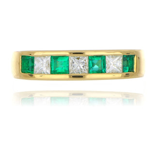 18ct Yellow Gold 0.47ct Emerald And Diamond 7 Stone Half Eternity Ring