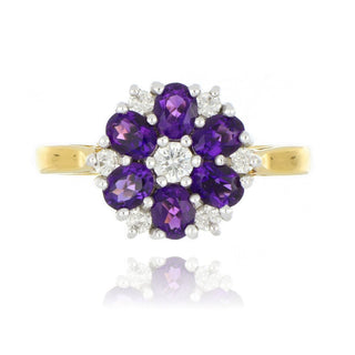 18ct Yellow Gold 0.88ct Amethyst And Diamond Flower Ring