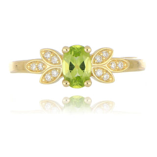 9ct Yellow Gold Peridot And Diamond Leaf Ring