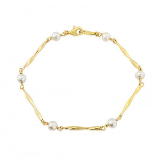9ct Yellow Gold Pearl And Twist Bar Bracelet