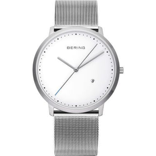 Bering Unisex White Stainless Steel Watch With Mesh Bracelet