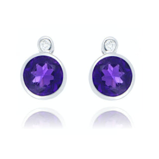 9ct White Gold 5mm Amethyst And Diamond Stud Earrings