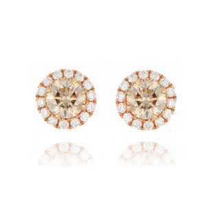 18ct Rose Gold 1.05ct Cognac Diamond Cluster Stud Earrings