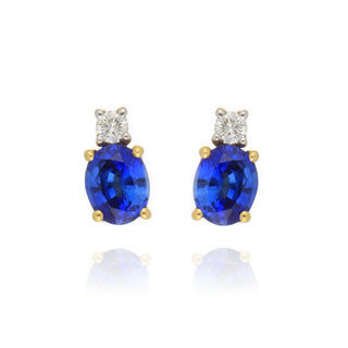 18ct Yellow Gold Sapphire And Diamond Stud Earrings