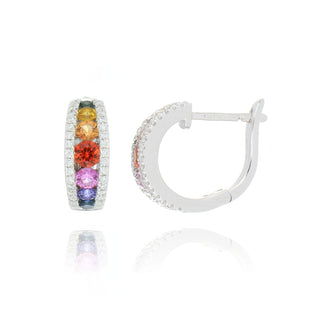 18ct White Gold 0.70ct Graduated Rainbow Sapphire And Diamond Hoop Earrings