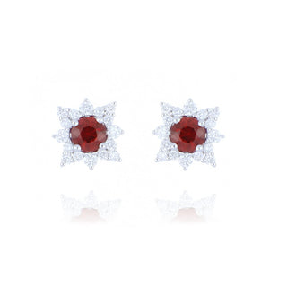 18ct White Gold 0.45ct Ruby And Diamond Star Cluster Stud Earrings