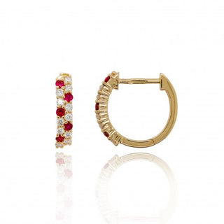 9ct Yellow Gold 0.15ct Ruby And Diamond Hoop Earrings