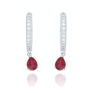 18ct White Gold 0.35ct Ruby And Diamond Drop Hoop Earrings