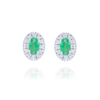 18ct White Gold 0.42ct Emerald And Diamond Cluster Stud Earrings