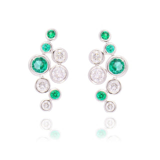 18ct White Gold 0.24ct Emerald And Diamond Scatter Stud Earrings