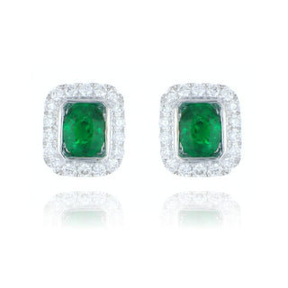 18ct White Gold 0.29ct Emerald And Diamond Stud Earrings