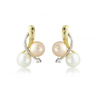 9ct Yellow And White Gold Multi-coloured Pearls And Diamond Drop Earrings