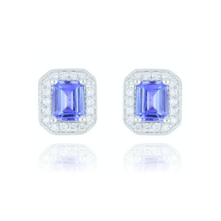 18ct White Gold 0.88ct Tanzanite And Diamond Cluster Stud Earrings