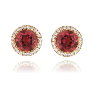 18ct Rose Gold 1.54ct Pink Tourmaline And Diamond Stud Earrings