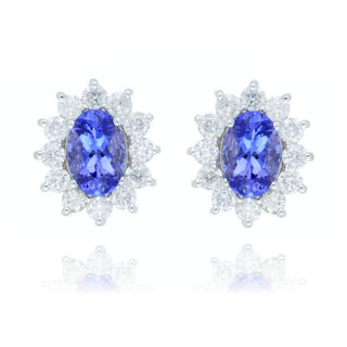 9ct White Gold 1.63ct Tanzanite And Diamond Cluster Stud Earrings