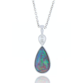 18ct White Gold 1.93ct Opal And Diamond Drop Necklace