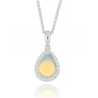 18ct White Gold 0.64ct Opal And Diamond Necklace