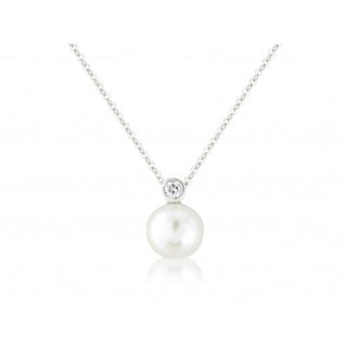 9ct White Gold Pearl And Diamond Necklace