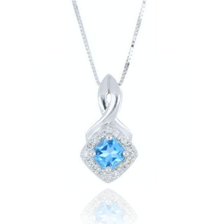 9ct White Gold Blue Topaz And Diamond Necklace