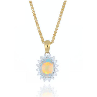 18ct Yellow Gold 0.46ct Opal And Diamond Cluster Necklace