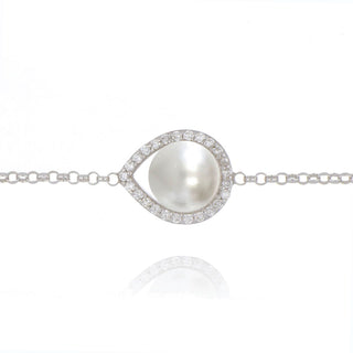 A&s Enchanted Collection Freshwater Pearl And Pear Cubic Zirconia Halo Bracelet