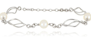 A&s Enchanted Collection Freshwater Pearl Silver Cage Linked Bracelet