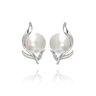 A&s Enchanted Collection Cubic Zirconia And Freshwater Pearl Silver Leaf Earrings