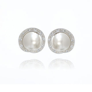 A&s Enchanted Collection Freshwater Pearl And Cubic Zirconia Swirl Stud Earrings
