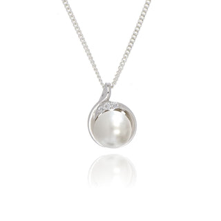 A&s Enchanted Collection Freshwater Pearl And Cubic Zirconia Silver Swirl Necklace
