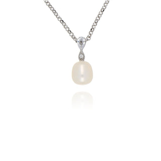 A&s Enchanted Collection Cubic Zirconia And Freshwater Drop Pearl Silver Necklace