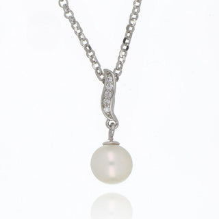 A&s Enchanted Collection Cubic Zirconia And 7-7.5mm Freshwater Pearl Silver Necklace