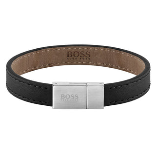 Boss Gents Leather Essentials Black Leather Bracelet