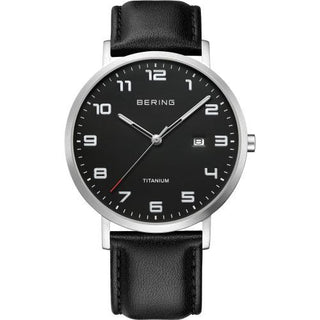 Bering Gents Titanium Watch With A Black Leather Strap