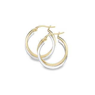 9ct Yellow And White Gold Twist Hoop Earrings