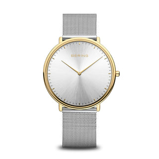 Bering Unisex Silver And Yellow Gold Vermeil Watch With A Mesh Bracelet