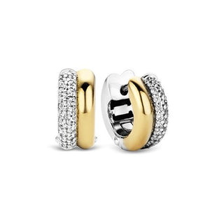 Ti Sento Silver & Yellow Gold Plate Pave Hoop Earrings