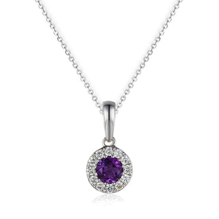 A&s Birthstone Collection 9ct White Gold Amethyst And Diamond February Birthstone Necklace