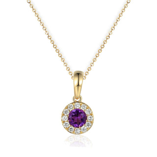 A&s Birthstone Collection 9ct Yellow Gold Amethyst And Diamond February Birthstone Necklace