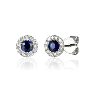 A&s Birthstone Collection 9ct White Gold Sapphire And Diamond September Birthstone Stud Earrings