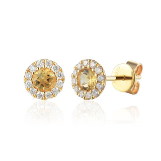 A&s Birthstone Collection 9ct Yellow Gold Citrine And Diamond November Birthstone Stud Earrings