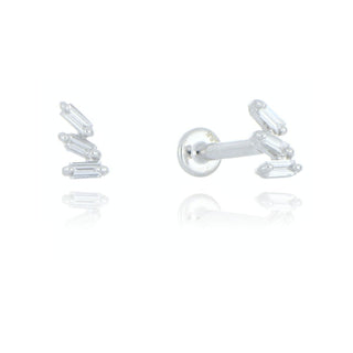 A&s Ear Styling Collection 14ct White Gold Triple Baguette Cut Diamond Fan Single Stud Earring