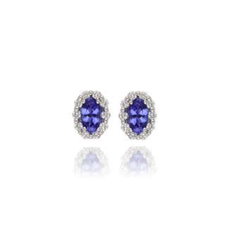18ct White Gold Tanzanite And Diamond Cluster Stud Earrings