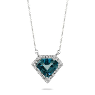 14ct White Gold London Blue Topaz And Diamond Cluster Necklace