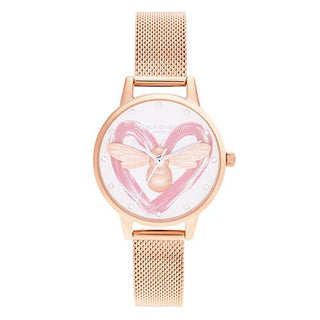 Olivia Burton Rose Gold Plated You Have My Heart Lucky Bee Mesh Watch