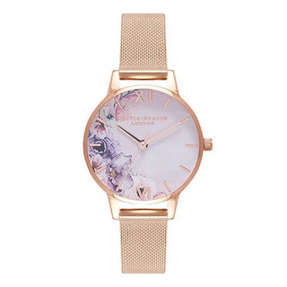 Olivia Burton Rose Gold Plated Watercolour Florals Mesh Watch