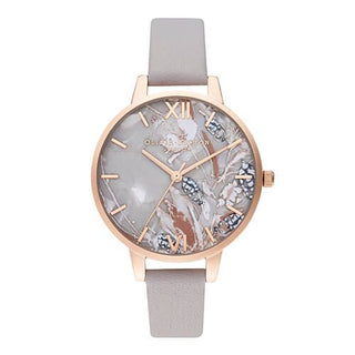Olivia Burton Rose Gold Plated Abstract Florals Grey Strap Watch