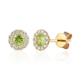 A&s Birthstone Collection 9ct Yellow Gold Peridot And Diamond August Birthstone Stud Earrings