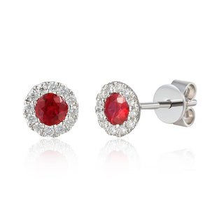A&s Birthstone Collection 9ct White Gold Ruby And Diamond July Birthstone Stud Earrings