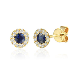 A&s Birthstone Collection 9ct Yellow Gold Sapphire And Diamond September Birthstone Stud Earrings