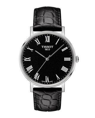 Tissot Gents Black Everytime Quartz Watch With A Black Leather Strap